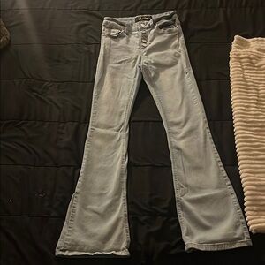 Blue Flare Wide Leg Jeans with Contrast Stitching